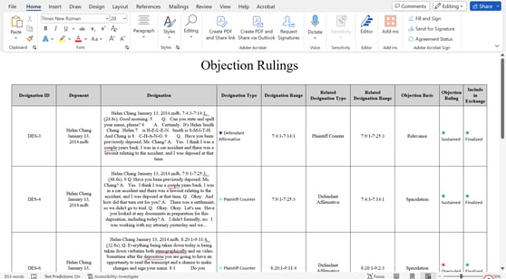 Objections Report Export to Word